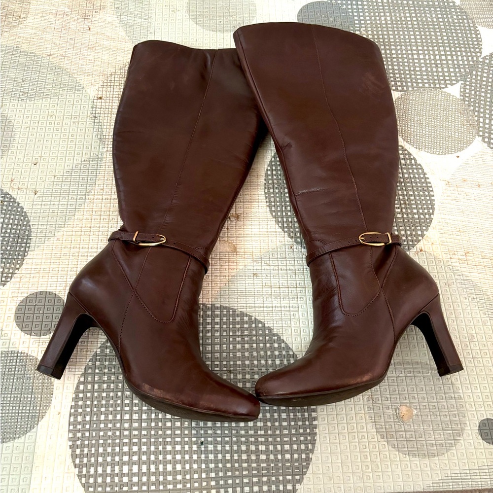 Brown leather knee high boots